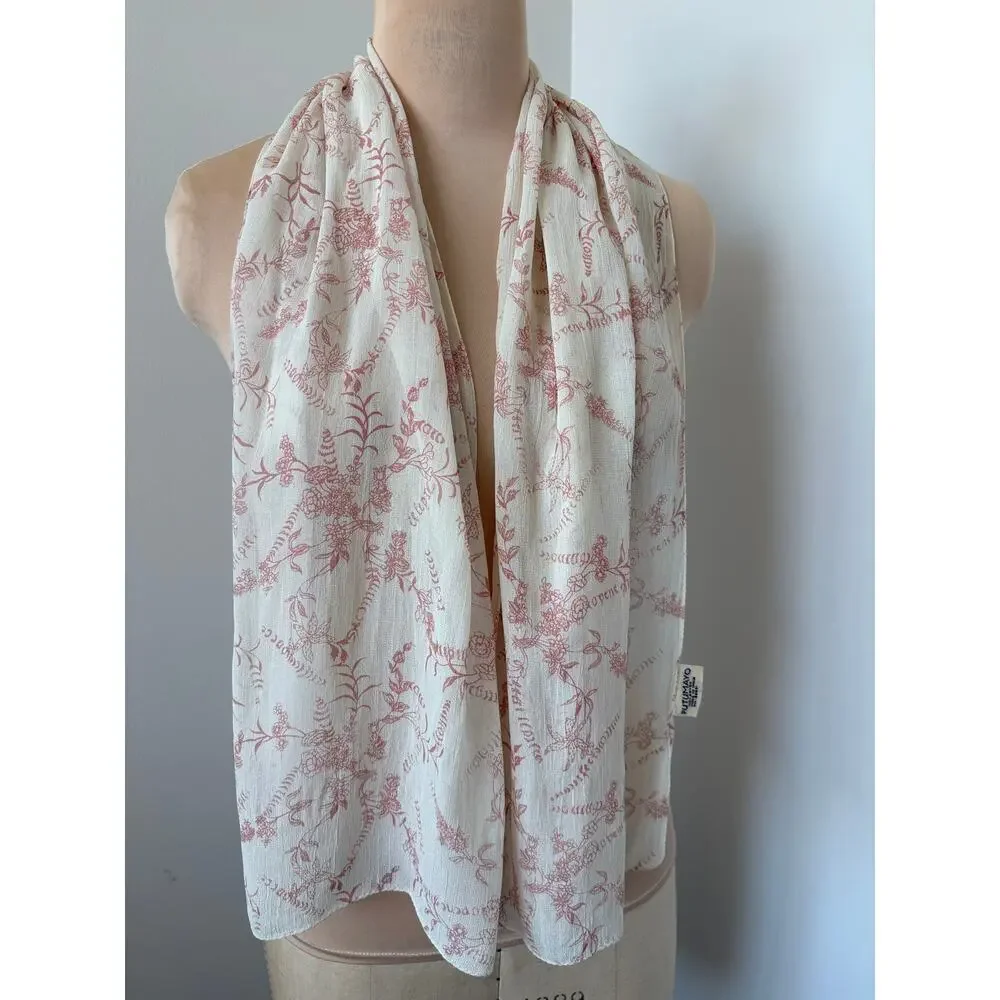 Sheer Cream Long Scarf Blush Pink Floral Botanical Textured Boho Romantic FLAW